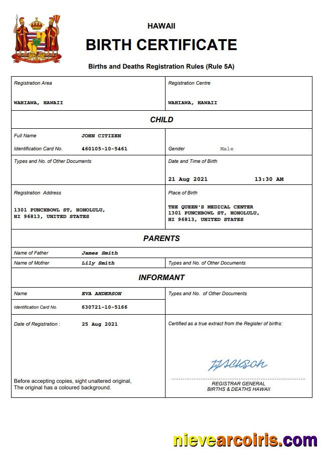 Hawaii birth certificate